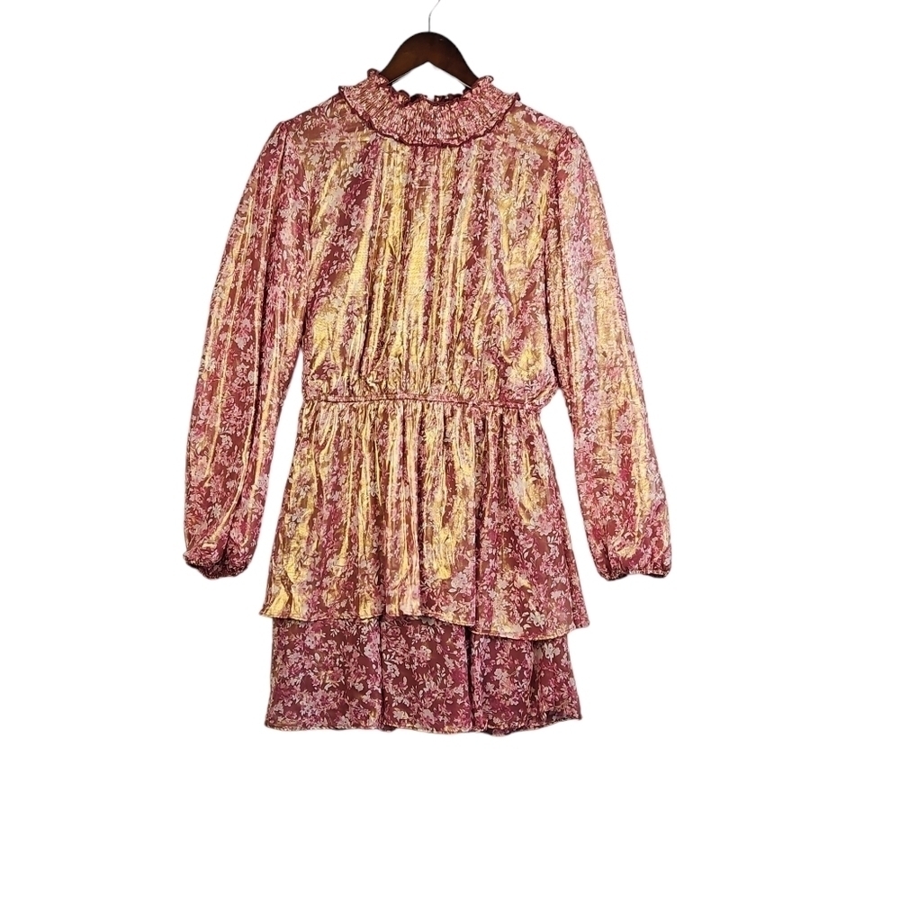 Crystal Doll - Floral Dress, Long Sleeves, Tiered Skirt Size XL color Wine - Picture 3 of 11